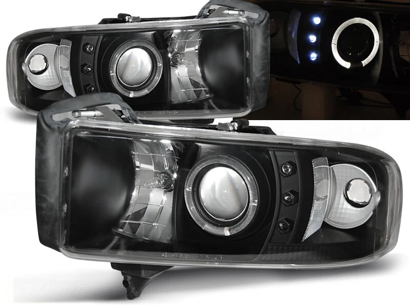 Faros para Dodge Ram 1994-1997 1998 1999 2000 2001 VR-1247 Angel Eyes negro Foto 1 de 1