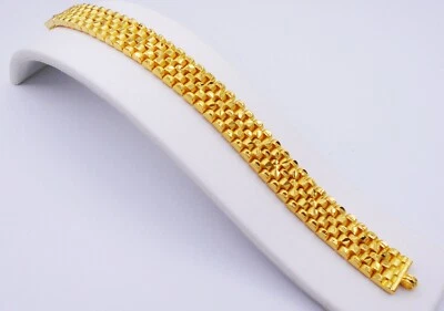 Brazalete clásico para hombre eslabones 22K 23K 24K tailandés chapado en oro amarillo 7,5" joyería Foto 1 de 4