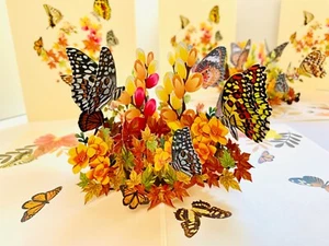 Origami Pop Cards Butterflies Resting on Autumn Leaves Greeting Card Happy Fall - Picture 1 of 12