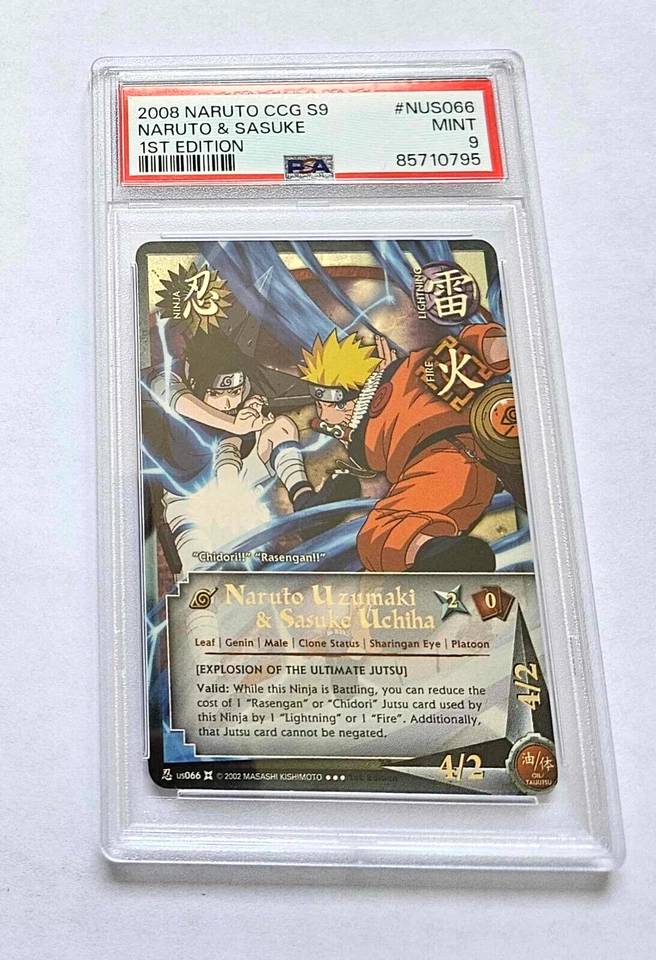 Naruto & Sasuke PSA 9 Mint 1st Edition US066 SR Platoon Naruto CCG 2008 POP8 - Image 1 of 4
