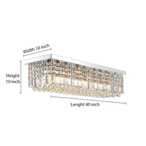 Rectangle Crystal Chandelier Pendant Light Ceiling Lamp Flush Mount Lighting - Picture 1 of 32