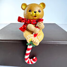 Resin Christmas Bear with Candy Cane Shelf Sitter Stocking Hanger
