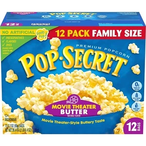 Pop Secret Microwave Popcorn Movie Theater Butter Flavor 3 Oz Sharing Bags 12 Ct - Picture 1 of 5