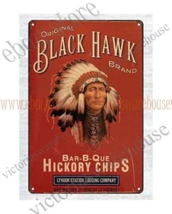 Restaurant Wanddeko Kneipe Wandbild Black Hawk Hickory Chips Metall Blechschild - Bild 1 von 4