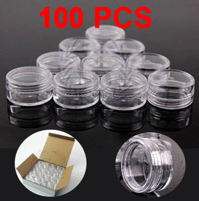 100 Pack Jars High Quality 5 Gram/ML Plastic empty sample Container Cosmetic - Image 1 of 4