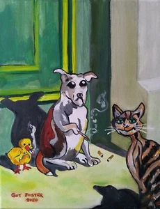 MASTERPIECE "SMOKE BREAK"; OIL ON CANVAS by artist Guy Foster - Picture 1 of 9
