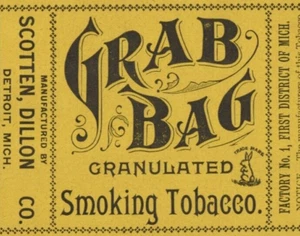 GRAB BAG Granulated Smoking Tobacco Label Scotten Dillon Co Detroit MI. A5C - Picture 1 of 2