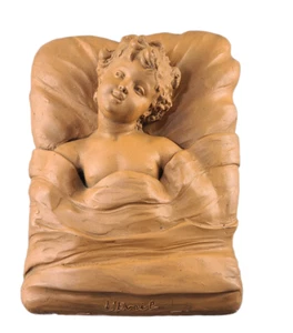 ANTIQUE TERRACOTTA FIGURAL L 'EVEIL SCULPURE PLAQUE The Awakening Artist Signed - Picture 1 of 10