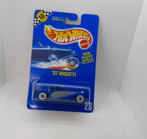 Bugatti Hot Wheels Mattel 1937 '37 azul con tarjeta azul plateada 1990 #28 E1 - Imagen 1 de 9