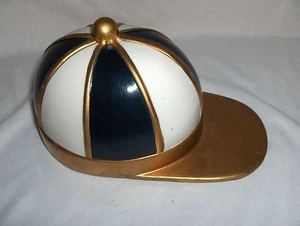 Sombrero de béisbol vintage de cerámica para niños caja de baratijas azul y blanco y a rayas doradas - Imagen 1 de 6