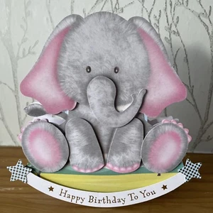 Biglietto a dondolo a tema elefante fatto a mano "Buon compleanno a te" - Foto 1 di 3