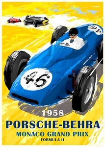 Porsche 1958 Poster automobile print advertisement Grand Prix of Monaco - Picture 1 of 1