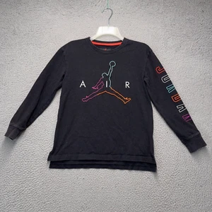 Air Jordan Sweatshirt Boy Large Black Colorful Embroidered Logo Long Sleeve FLAW - Picture 1 of 13