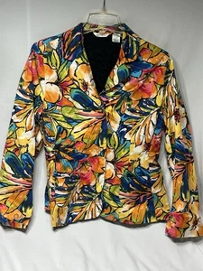 Laura Ashley Cotton Lined Multi-Color Floral Blazer Women's Sz Med Wearable Art - Picture 1 of 8