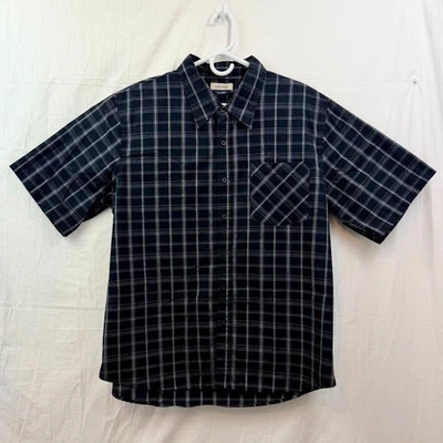 Рубашка мужская Anchor синяя с коротким рукавом на пуговицах размер XL черная белая клетчатая - Изображение 1 из 4