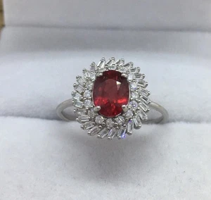 3.80 Ct Oval Cut Natural Red Ruby Diamond Ring 18K Solid White Gold Size 6 - Picture 1 of 8