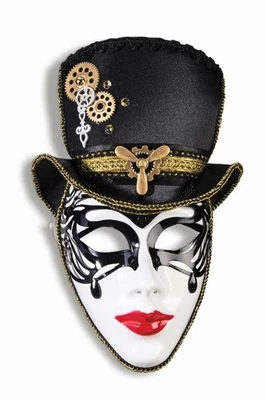 Madame Steampunk Plastic Face Mask with Attached Hat Headband Costume Accessory - Image 1 of 4