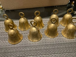 Vintage Small Brass Bell Ornaments w/ Clappers Lot Of 9 Christmas 2 1/4” Patina - Picture 1 of 14