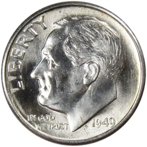 1949 S Roosevelt Dime BU Uncirculated Mint State 90% Silver 10c US Coin - Picture 1 of 2
