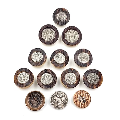 13 Vtg Austrian Antler Buttons Crest Double Headed Eagle Heraldry Shank Coin  - Image 1 of 4