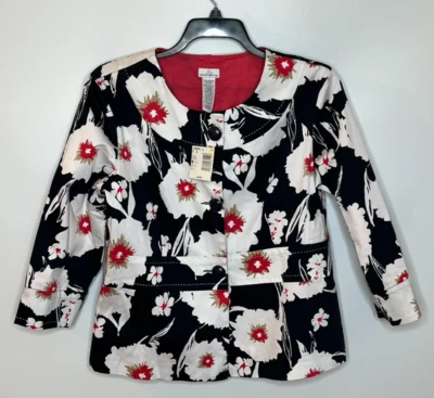 Jaclyn Smith коралл черный белый цветочный блейзер куртка, женский размер большой, новый - Изображение 1 из 4