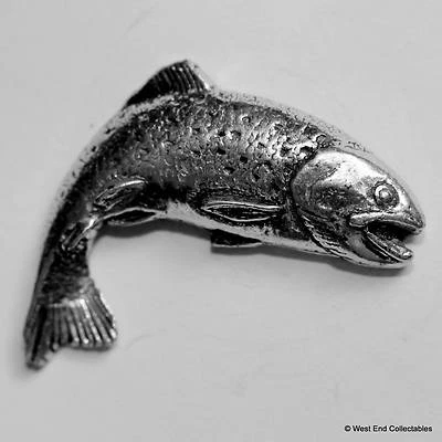 Turning Trout Pewter Pin Brooch -British Hand Crafted-  Fly Fishing Gift Present - Image 1 of 3
