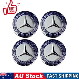 New 4x Mercedes Benz Alloy Wheel Centre Caps 75mm Badges Blue Hub Emblem - Picture 1 of 4