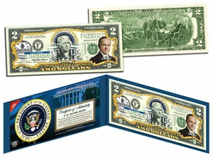 CALVIN COOLIDGE * President 1923-1929* COLORIZED $2 BILL! COA & FOLIO! - Picture 1 of 1