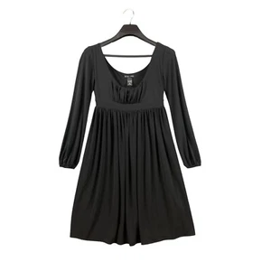 New York & Company Black Babydoll Long Sleeve Dress Knee Length Small Scoop Neck - Picture 1 of 7
