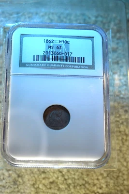 1862 HALF DIME NGC CERTIFIED MS--63 TERRIFIC CIVIL WAR HALF DIME!  #125 - Image 1 of 4