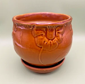 Antique Brown Majolica Glaze Ceramic Pottery Flower Floral Jardiniere Planter - Picture 1 of 8
