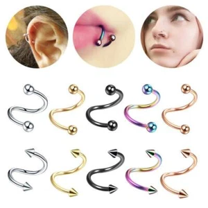 Stainless Steel Nose Rings Spiral Twisted Barbell Earrings Labret Helix Piercing - Picture 1 of 12