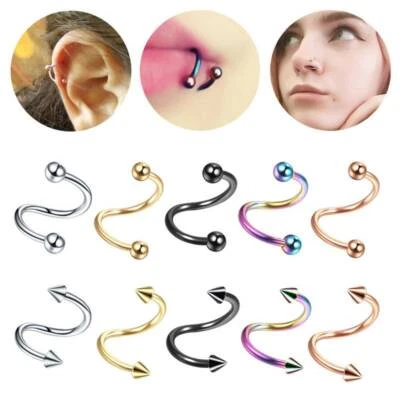 Stainless Steel Nose Rings Spiral Twisted Barbell Earrings Labret Helix Piercing - Image 1 of 4