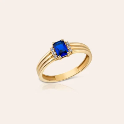 2 Ct Emerald Simulated Blue Sapphire Engagement Band Ring 14K Yellow Gold Over - Image 1 of 4
