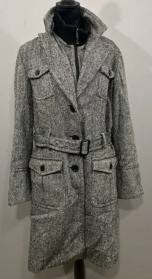 Abrigo Donnybrook Auténtico Exterior Negro Blanco con Cinturón para Mujer Talla Grande Foto 1 de 4