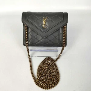 SAINT LAURENT Gaby Micro Quilted Leather Chain Shoulder Bag Dark Gray Used - Picture 1 of 10