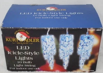 Kurt S. Adler Indoor LED Icicle-Style Lights 10 Bulb String w/Mounting Clips VTG - Image 1 of 4