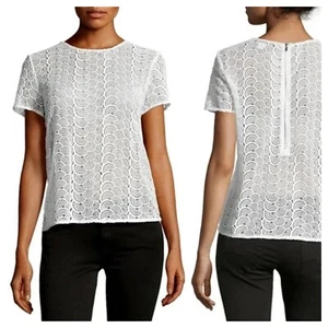 Diane von Furstenberg SZ 10 White Lace Melissa Zip Back Top Shirt Blouse NEW - Picture 1 of 14