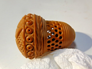 Antique Carved Nut Thimble Holder with Unusual Snake slinky type toy inside