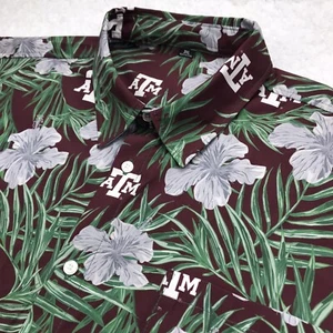 TEXAS A & M AGGIES Hawaiian Shirt Mens 3XL Floral Aloha Camp Performance Stretch - Picture 1 of 15