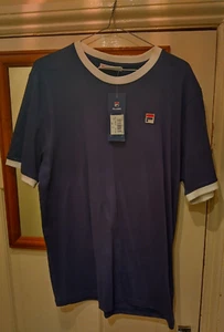Fila-T-Shirt Herren blau & weiß Baumwolle neu mit Etikett Large - Bild 1 von 3