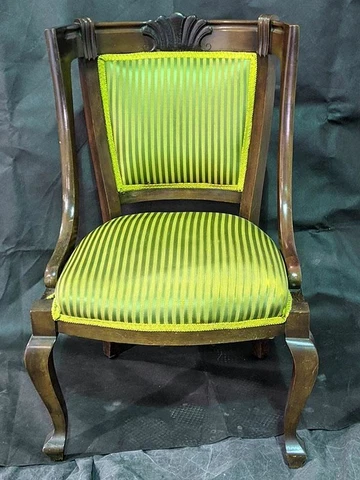 Vintage Empire Chair - Carved Wood - Green Fabric Cover