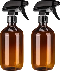 Amber Plastic Spray Bottles - 2 Pack 16Oz Empty Refillable Spray Bottle for Hair - Picture 1 of 12