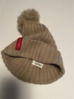 Calvin Klein Beanie Hat Womens Solid Tan Cable Knit Beanie with PomPom