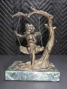 Auguste Moreau Art Nouveau Bronze Cherub Fairy On Swing Sculpture Andrea Sadek - Picture 1 of 14