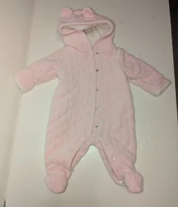 Gymboree Solid Pink Quilted Hooded 0-3 Month Baby Girl Bunting Outfit Snowsuit - Picture 1 of 5