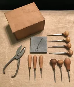 F.L. Grobet Gravur Handwerkzeuge Holzgriffe Schere Ölstein Holzbearbeitung - Bild 1 von 8