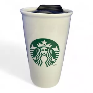 Vaso viajero de cerámica de doble pared blanco Starbucks 2011 con tapa 12 oz - Imagen 1 de 8