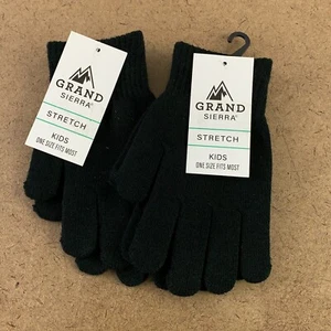 Grand Sierra Kids One Size Black Knit Stretch Gloves 2 Pairs NWT - Picture 1 of 3
