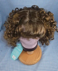 VINTAGE Brown DOLL WIG sz 15 MINI WORLD center part & long curly tagged MICHELLE - Picture 1 of 7